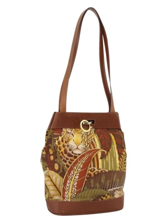 Salvatore Ferragamo Handbags - Salvatore Ferragamo Tote Bag Nylon Brown Gold Auth ka3760A